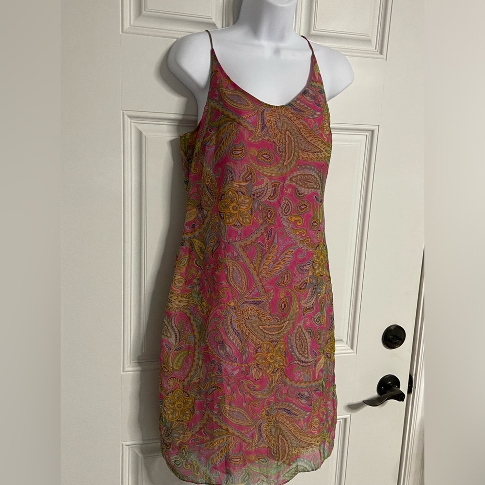 D6- JESSICA ASH Pink Paisley-Floral Spaghetti Dress